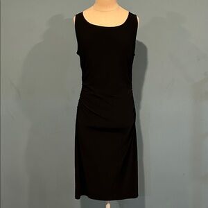 Norma Kamali Black Sleeveless Fitted Shirred Ruched Dress size Large Round Neck